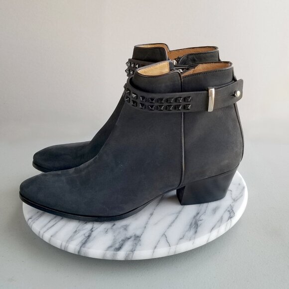 Barbara Bui Black Suede Booties Rhinestone Strap US Size 11M Ankle Boots Italy - Picture 3 of 14